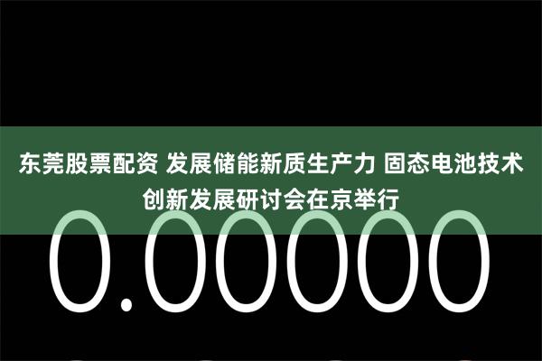 东莞股票配资 发展储能新质生产力 固态电池技术创新发展研讨会在京举行